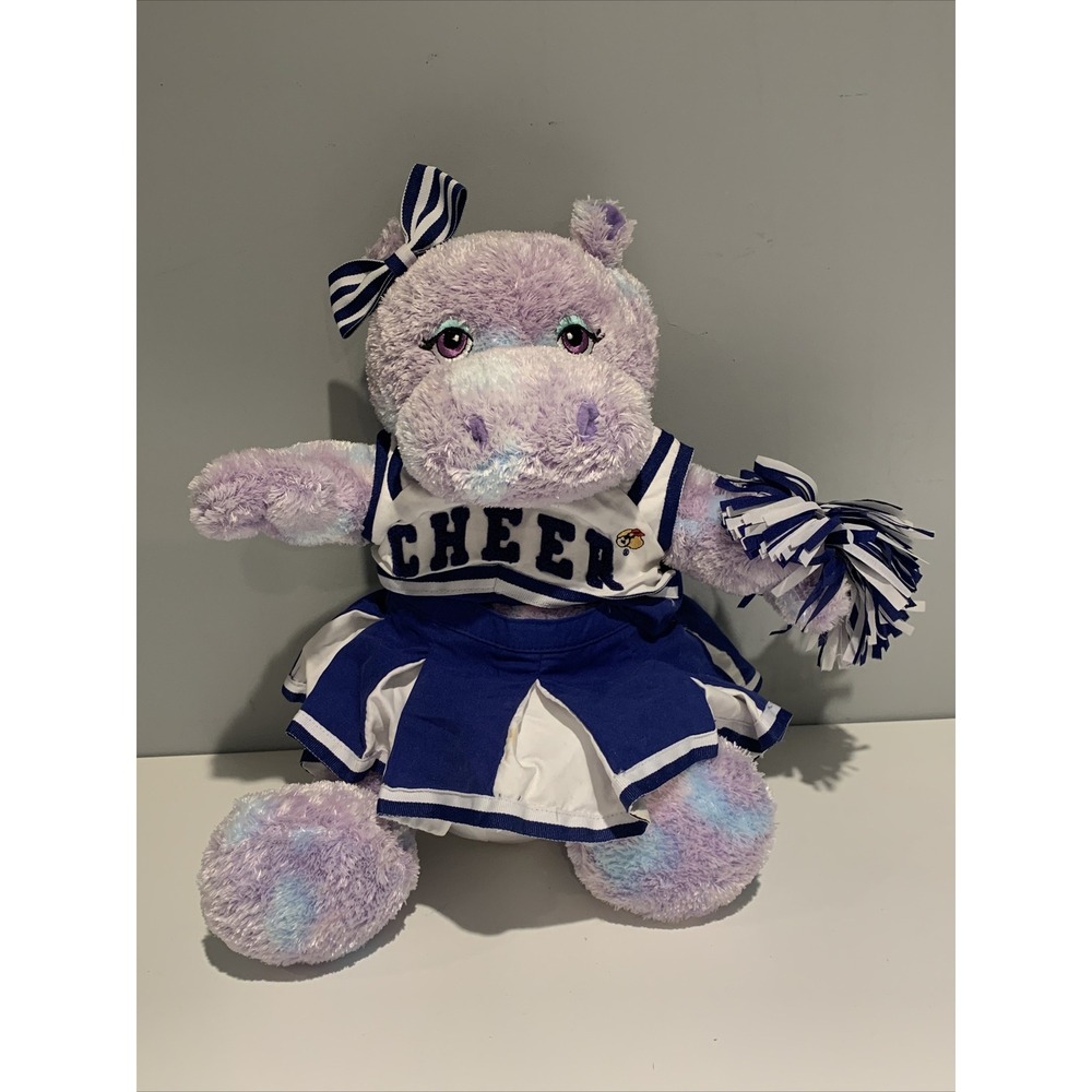 Build a Bear Blue Purple Tie Dye Hippopotamus Plush 12" With Cheer Outfit